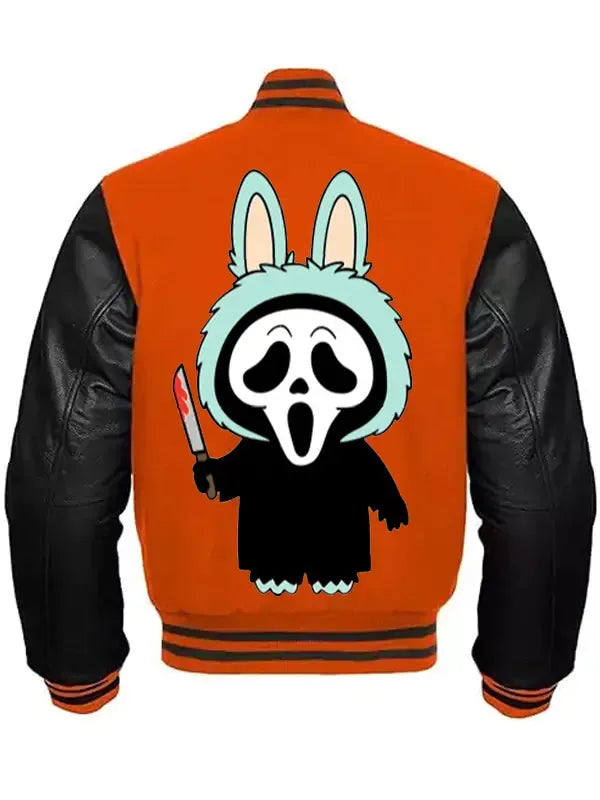 Ghostface x Labubu Wool With Leather Sleeves Jacket