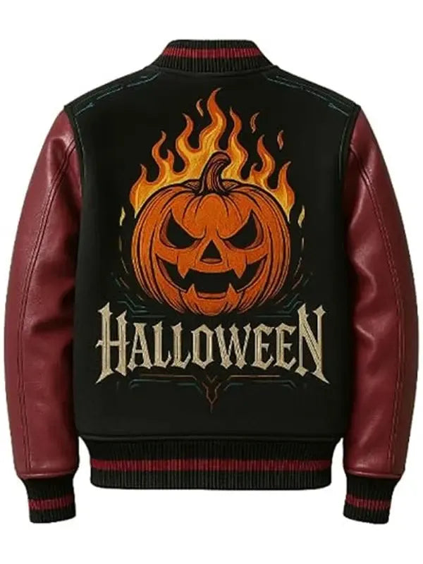 Halloween Wool With Leather Sleeves Varsity Jacket