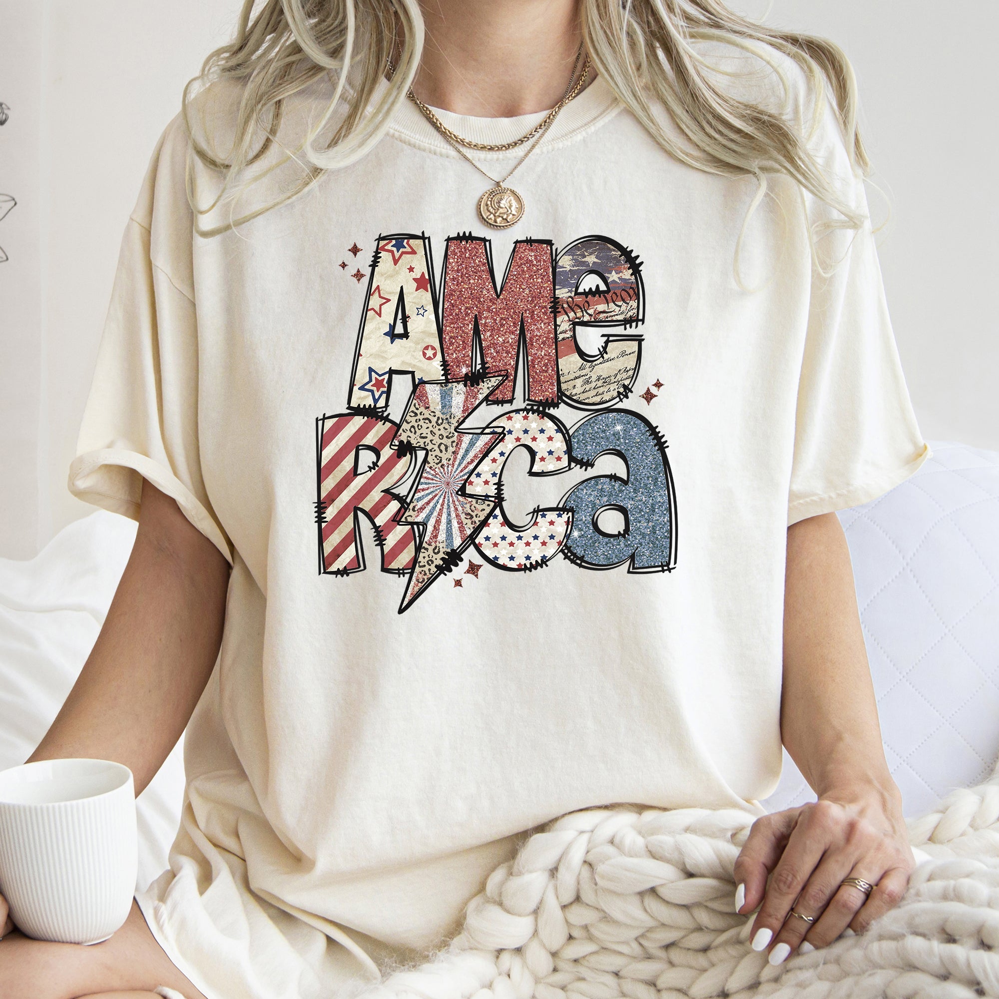 America, Patriotic, Lightening Bolt, Patterns, Patch, Tshirt Comfort Colors T-Shirt