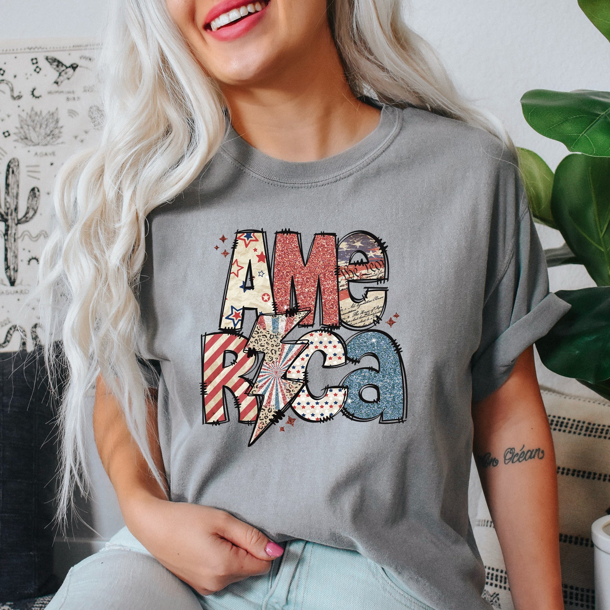 America, Patriotic, Lightening Bolt, Patterns, Patch, Tshirt Comfort Colors T-Shirt