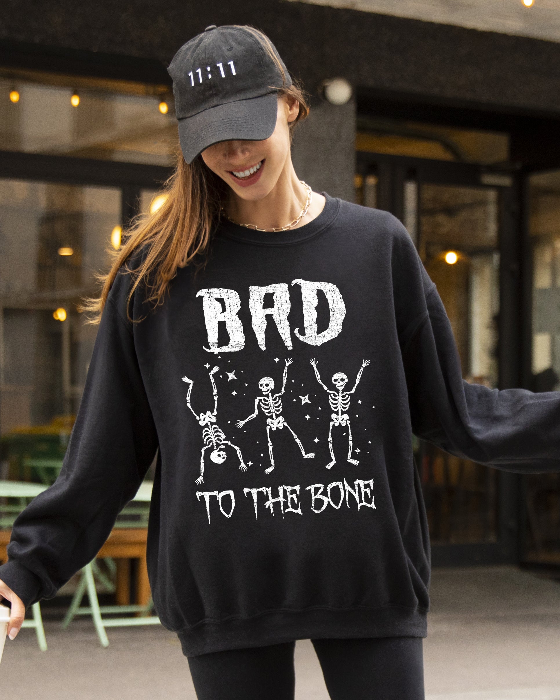 Bad To The Bone, Funny Skeleton, Retro, Aesthetic, Vintage Sweatshirt