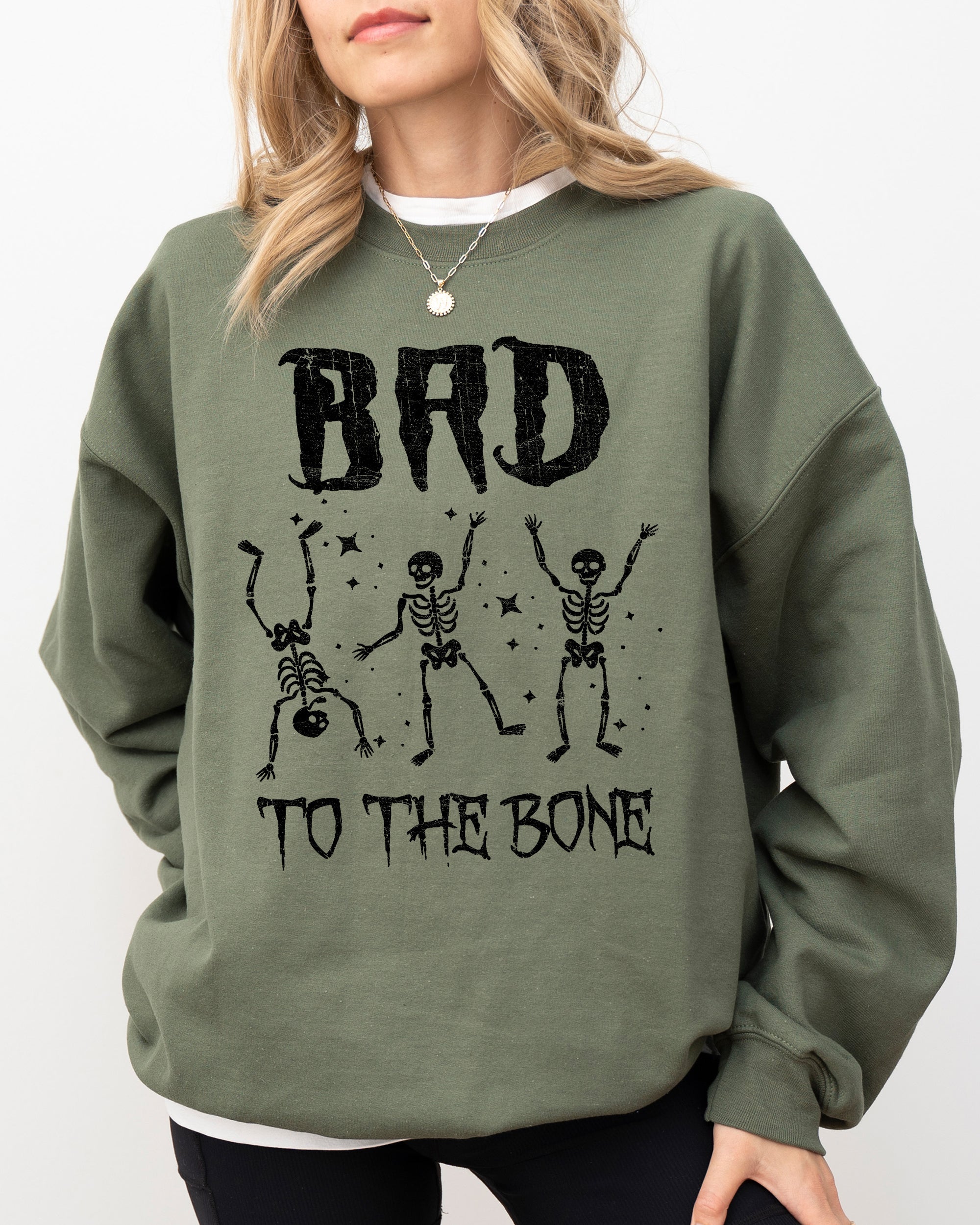 Bad To The Bone, Funny Skeleton, Retro, Aesthetic, Vintage Sweatshirt