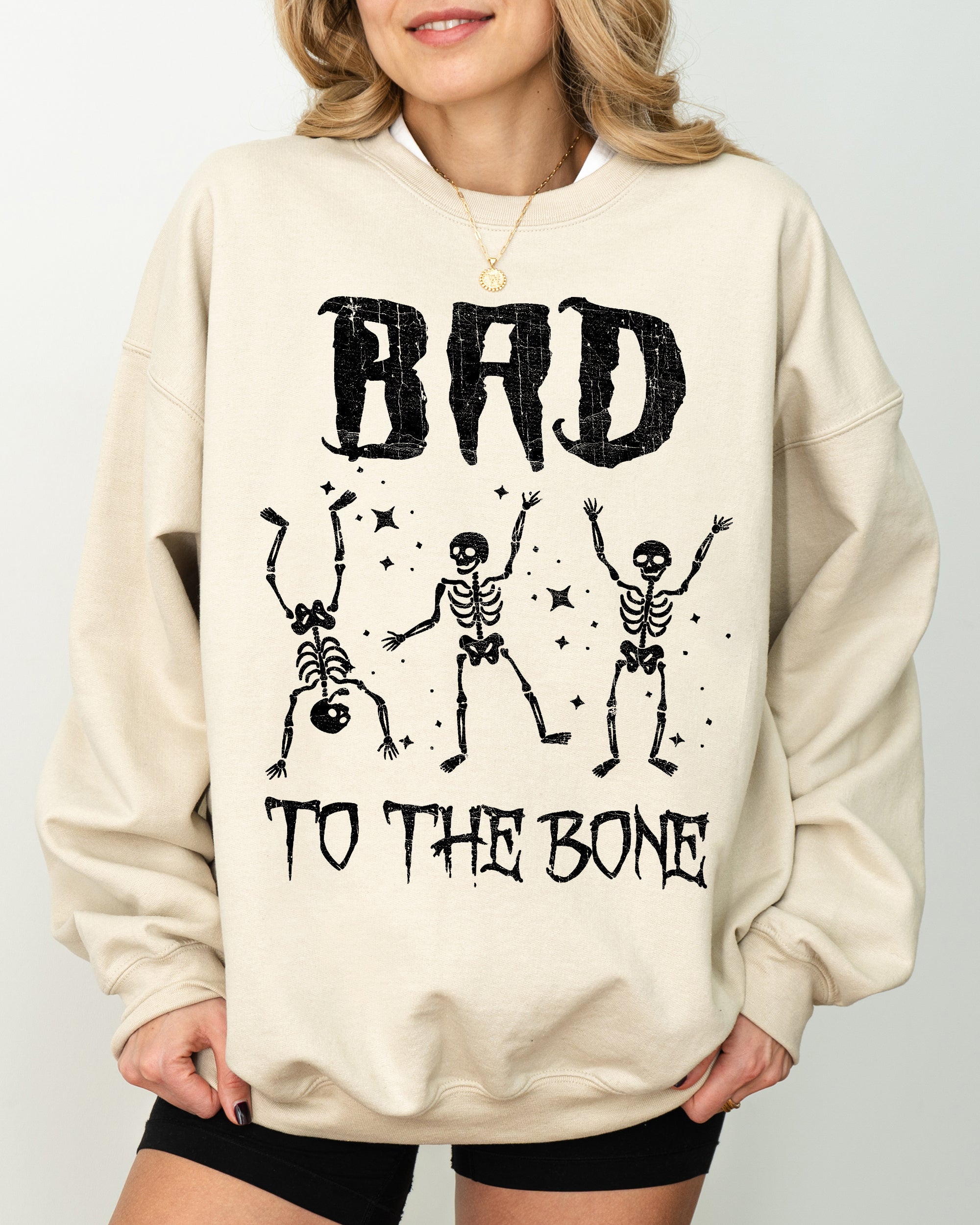 Bad To The Bone, Funny Skeleton, Retro, Aesthetic, Vintage Sweatshirt