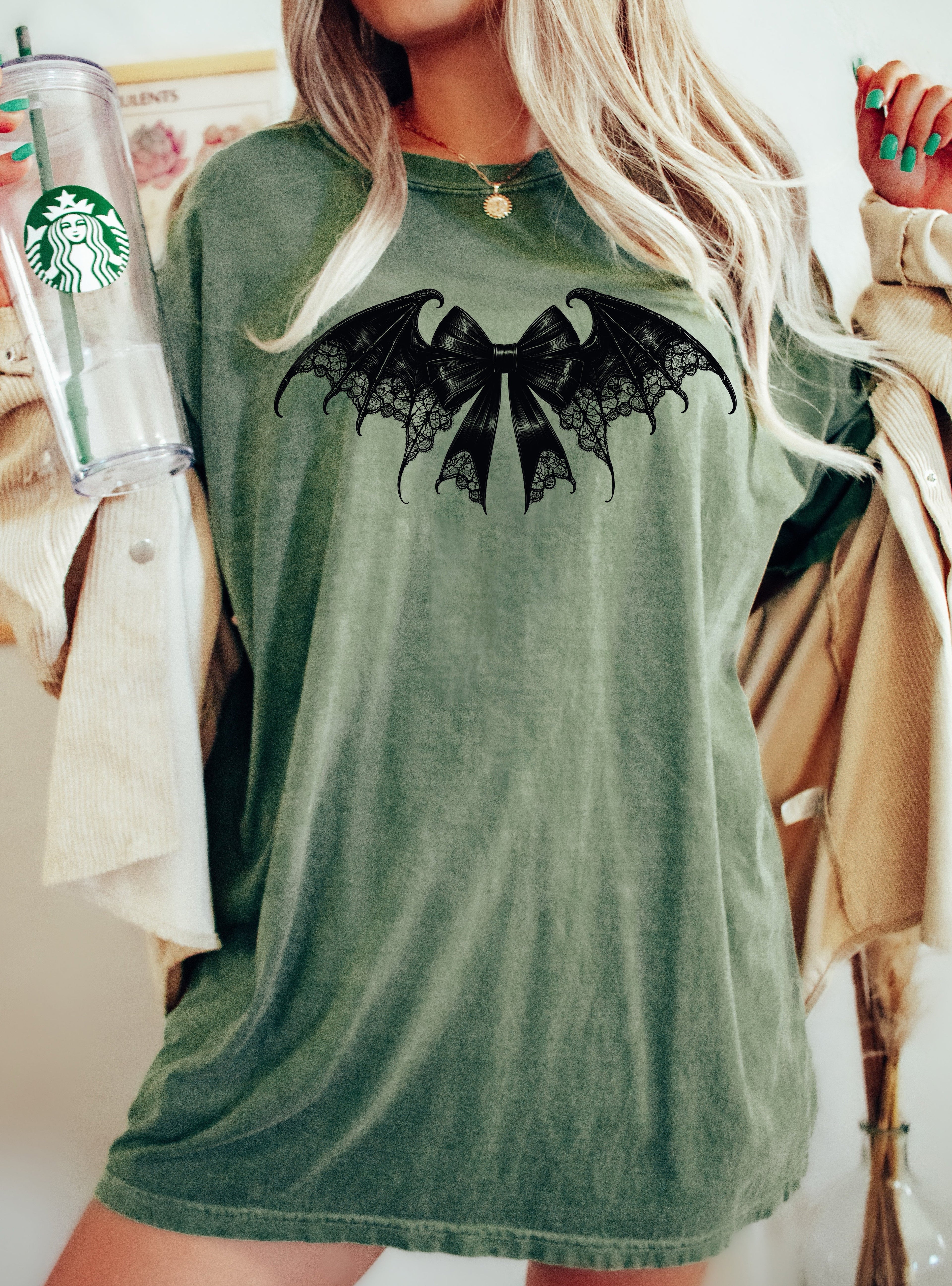 Bat Wings, Vintage Ribbon, Ghost, Western, Witch, Aesthetic, Meme, Halloween, Costume, Tshirt Comfort Colors T-Shirt