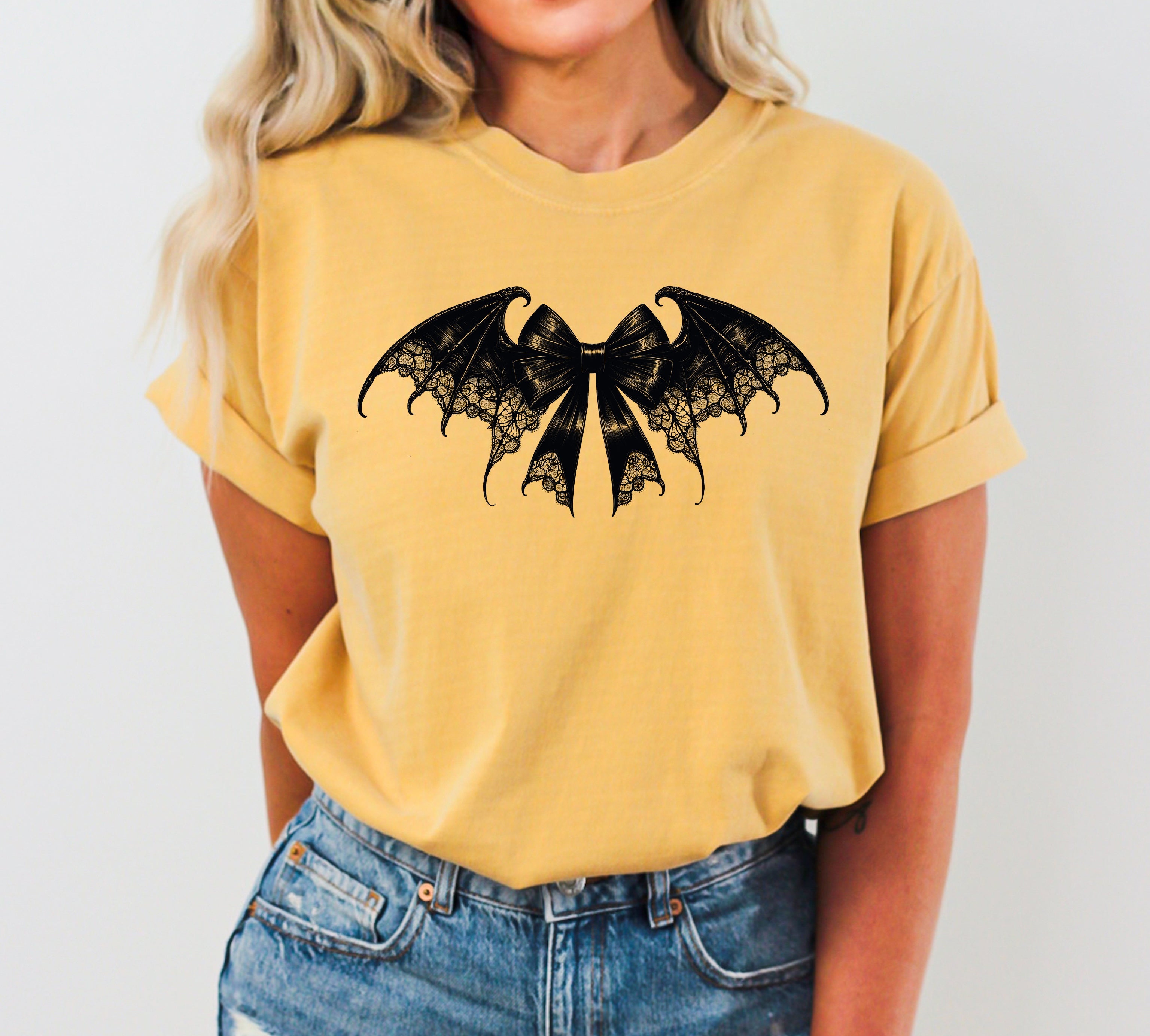 Bat Wings, Vintage Ribbon, Ghost, Western, Witch, Aesthetic, Meme, Halloween, Costume, Tshirt Comfort Colors T-Shirt