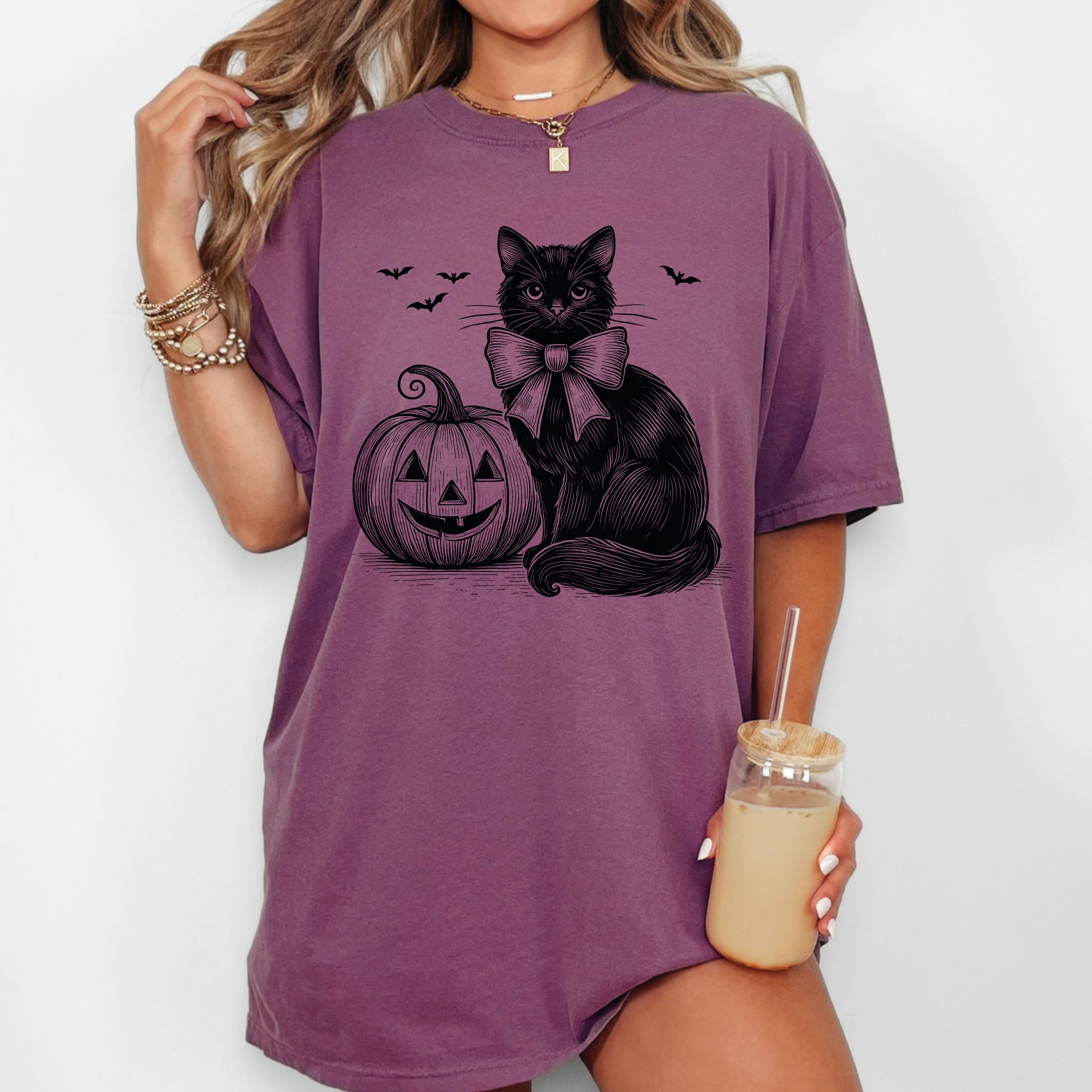 Black Cat, Pumpkin, Animal Lover, Vintage, Ghost, Western, Witch, Aesthetic, Meme, Halloween, Costume, Tshirt Comfort Colors T-Shirt