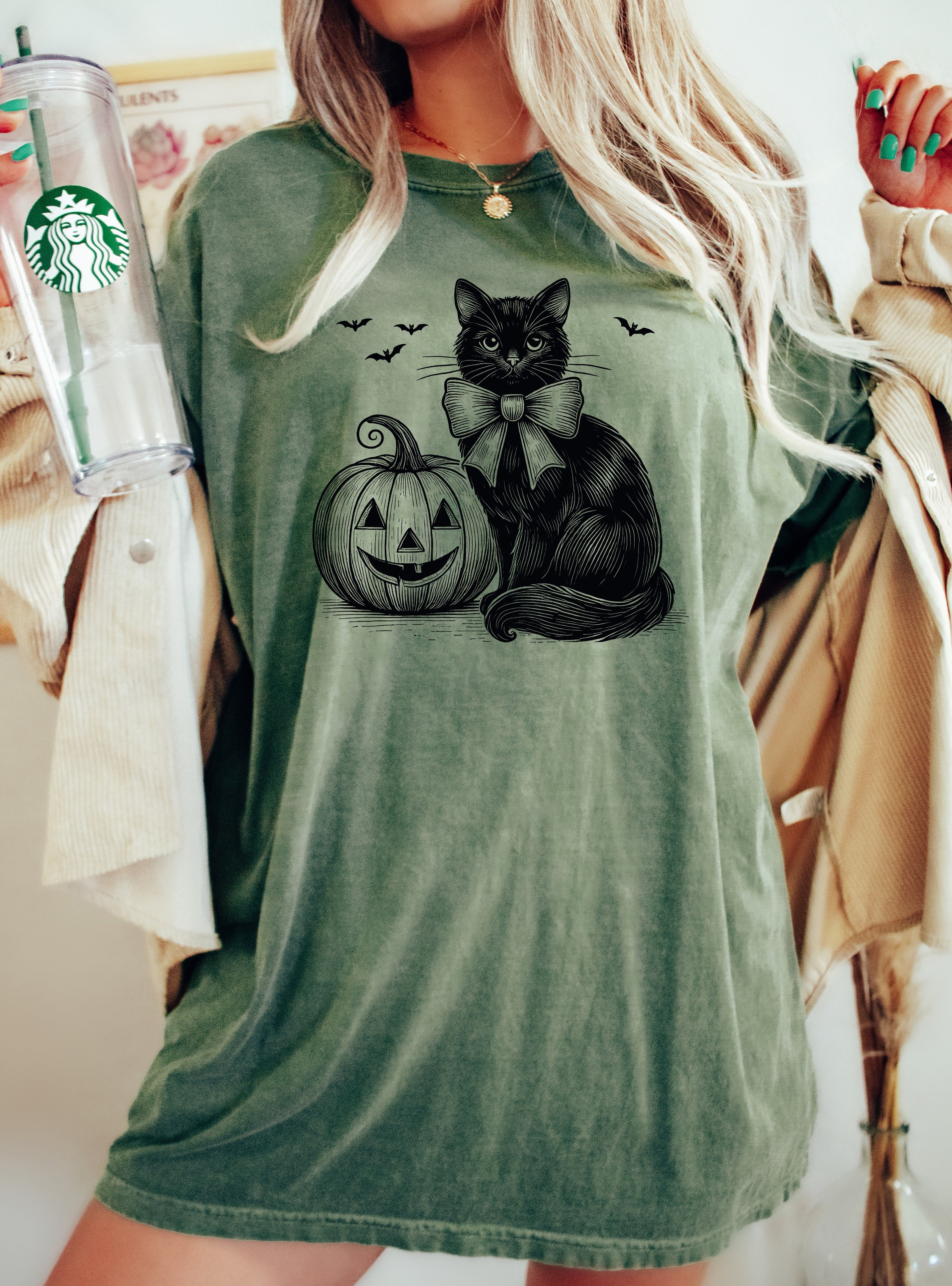 Black Cat, Pumpkin, Animal Lover, Vintage, Ghost, Western, Witch, Aesthetic, Meme, Halloween, Costume, Tshirt Comfort Colors T-Shirt