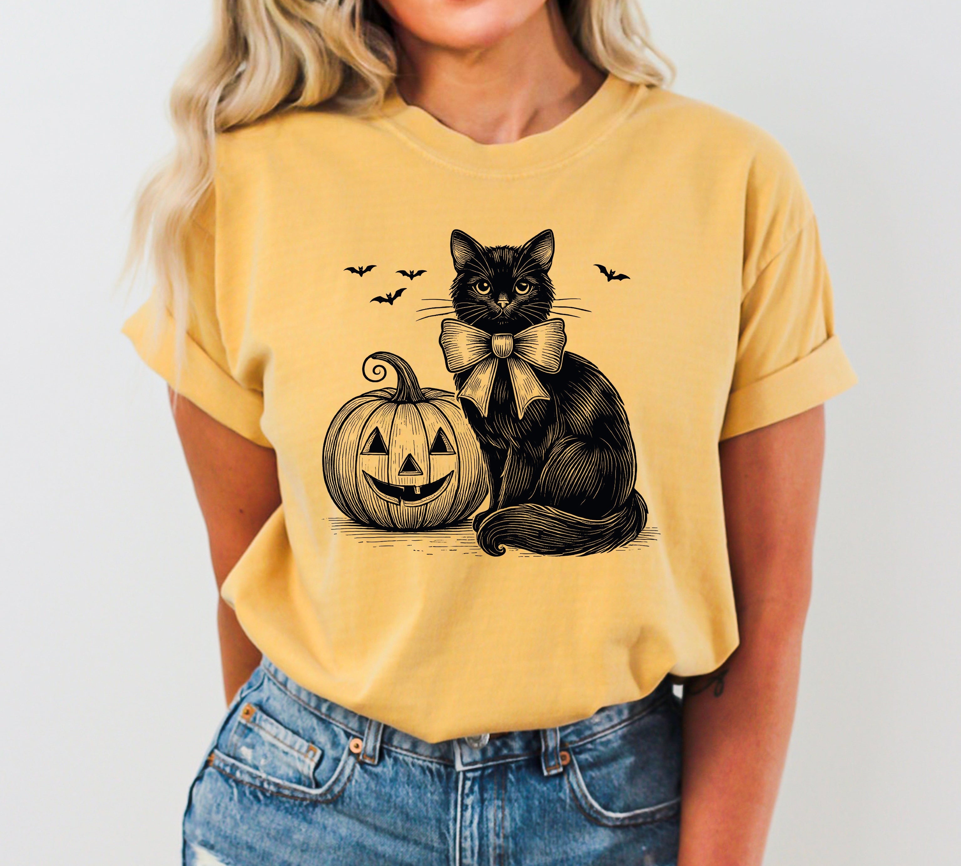 Black Cat, Pumpkin, Animal Lover, Vintage, Ghost, Western, Witch, Aesthetic, Meme, Halloween, Costume, Tshirt Comfort Colors T-Shirt