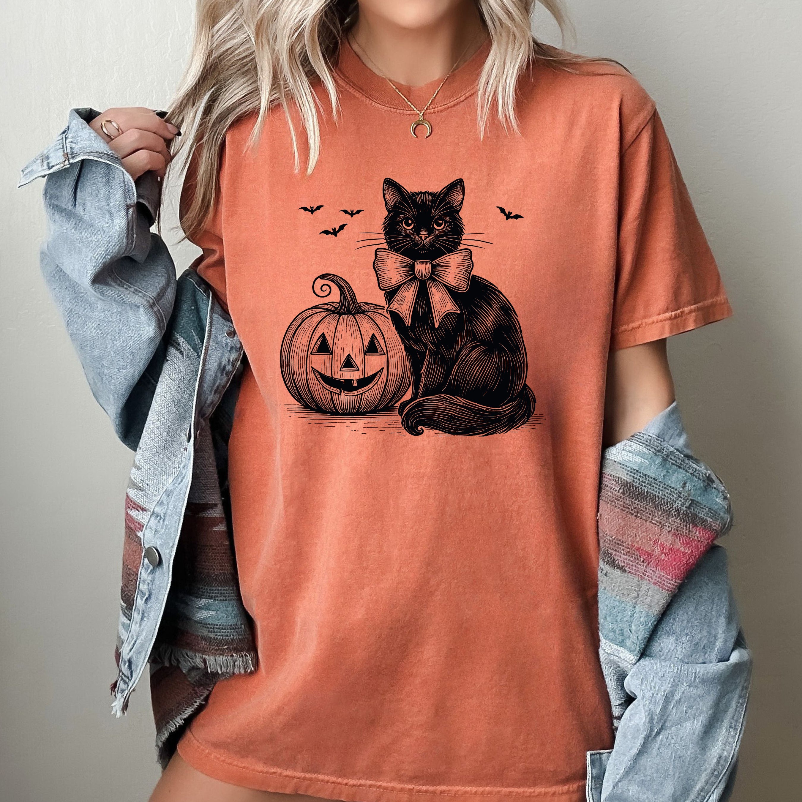 Black Cat, Pumpkin, Animal Lover, Vintage, Ghost, Western, Witch, Aesthetic, Meme, Halloween, Costume, Tshirt Comfort Colors T-Shirt