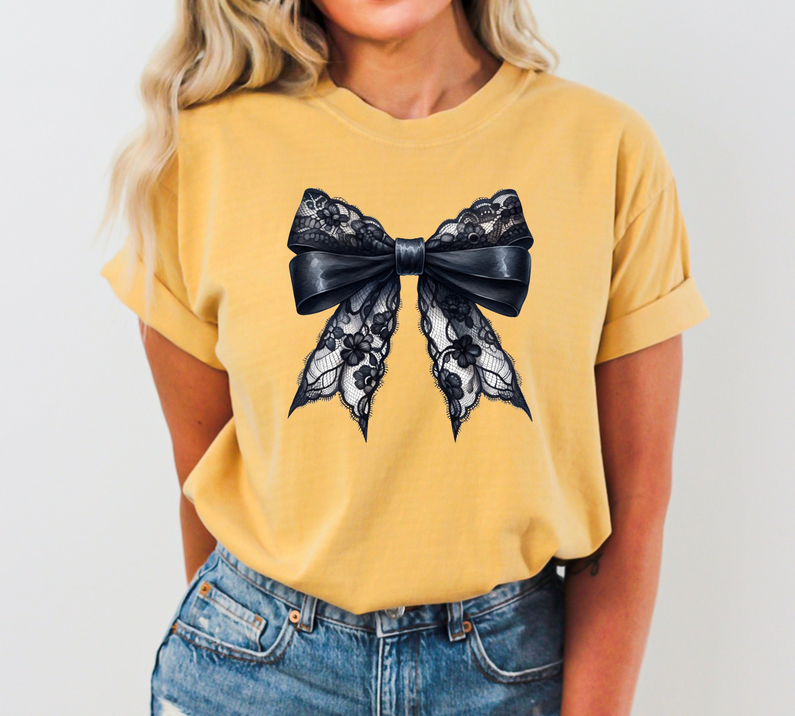 Black Bow, Ribbon, Vintage, Skeleton, Ghost, Vintage, Western, Witch, Aesthetic, Meme, Halloween, Costume, Tshirt Comfort Colors T-Shirt