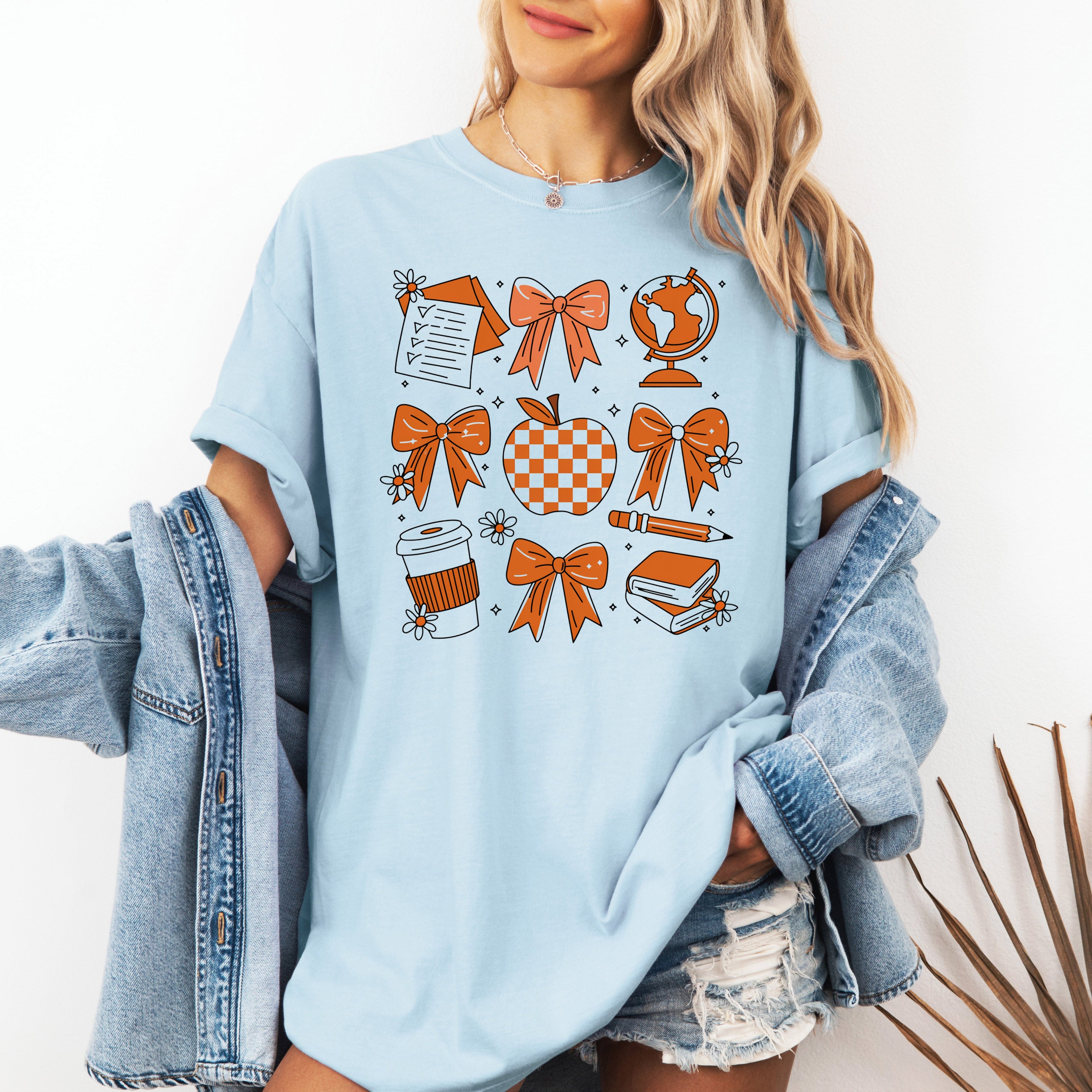 Back to School, Bow, Teacher Icons, Coffee, First Day of School, Cute, Teacher Appreciation, Coquette, Comfort Colors T-Shirt