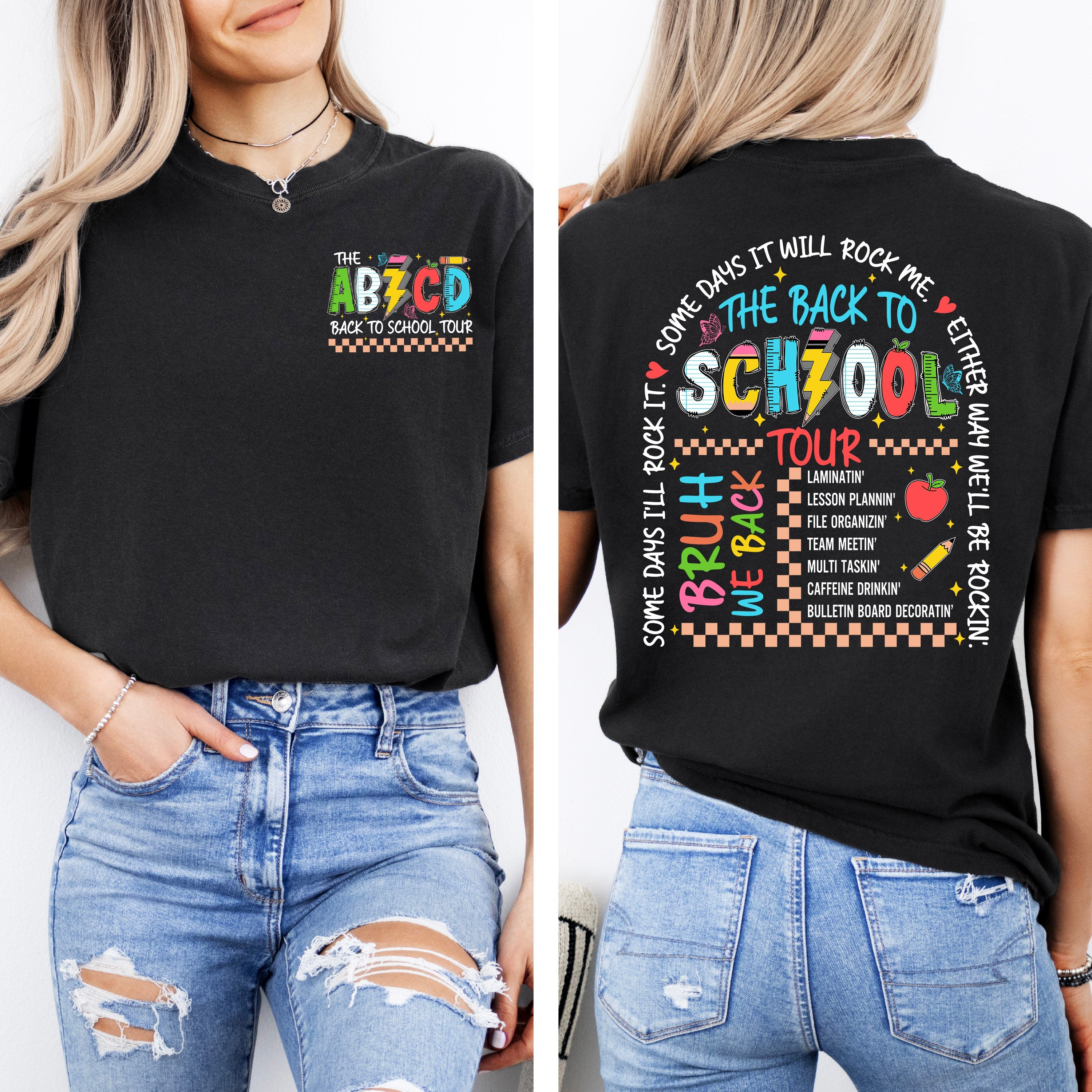 ABCD Back To School Tour, Teacher, Front and Back, First Day of School, Cute, Teacher Appreciation, Coquette, Comfort Colors T-Shirt