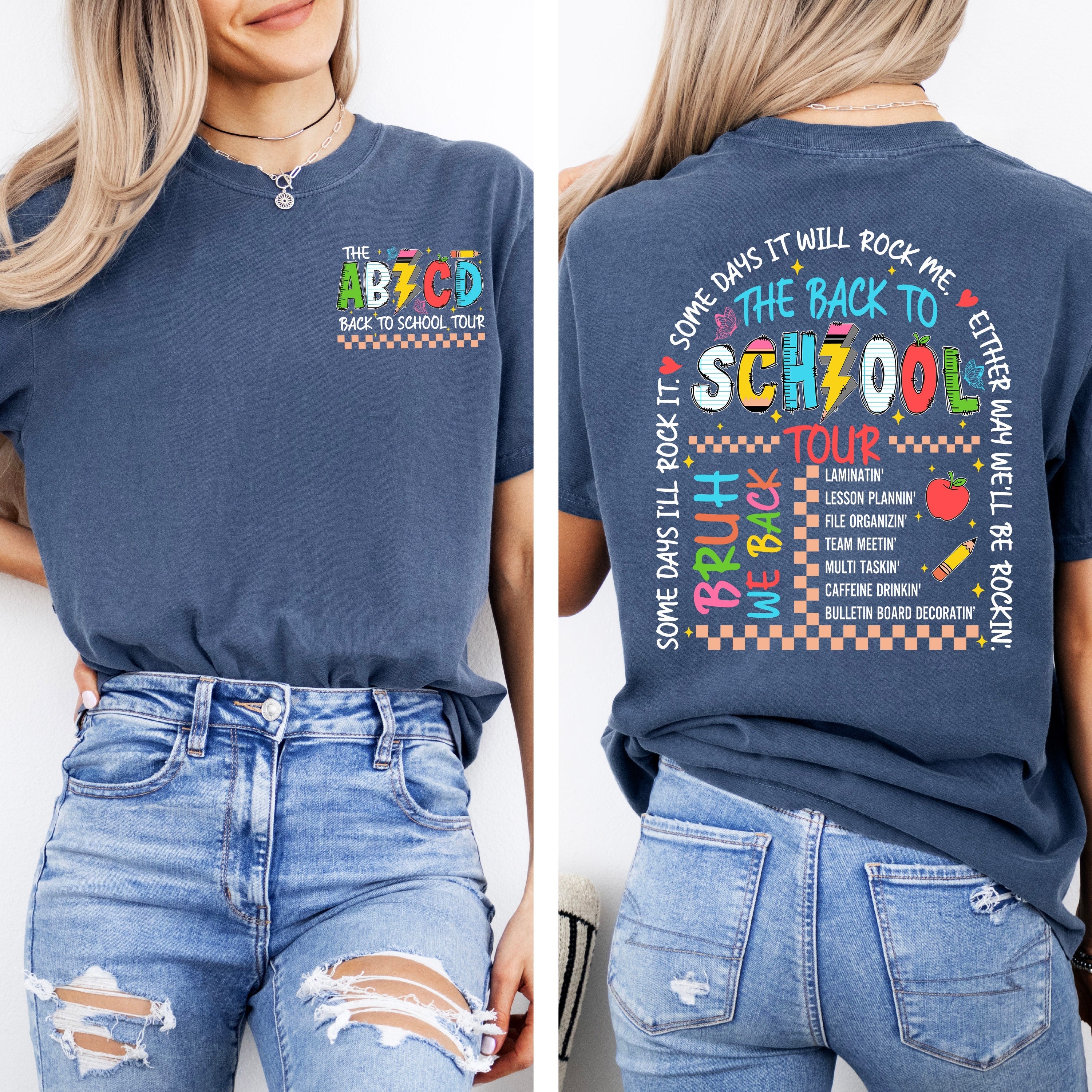 ABCD Back To School Tour, Teacher, Front and Back, First Day of School, Cute, Teacher Appreciation, Coquette, Comfort Colors T-Shirt