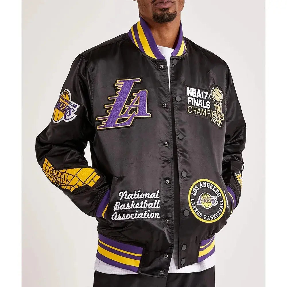 LA Lakers 17X Champions Varsity Satin Jacket Clanton Jacket