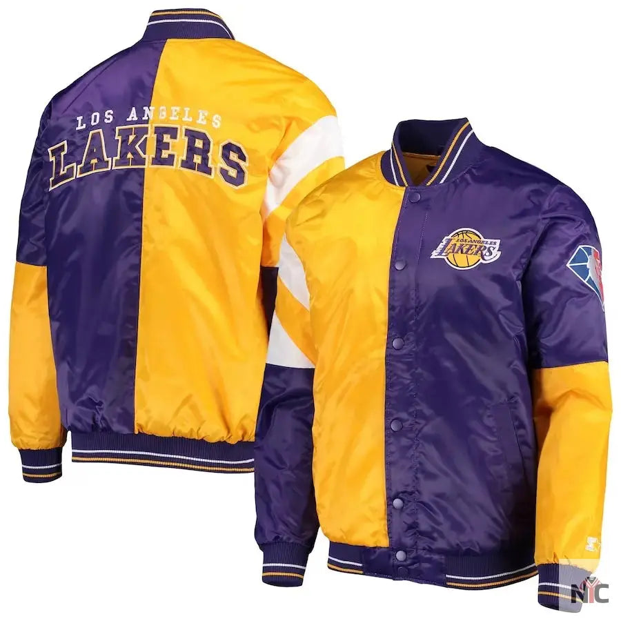 LA Lakers 75th Anniversary Leader Color Block Satin Jacket Clanton Jacket