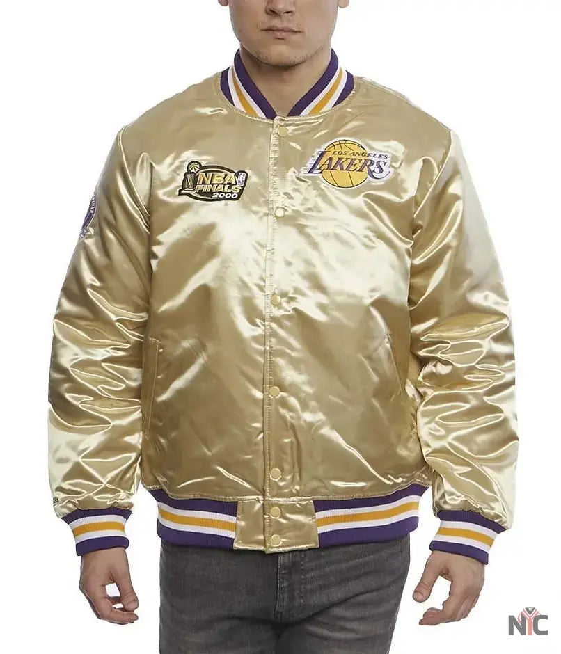 LA Lakers Championship Game Gold Satin Jacket Clanton Jacket