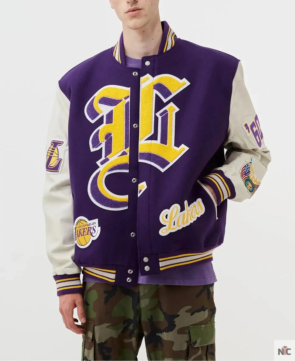 LA Lakers Purple and White Wool Letterman Jacket Clanton Jacket