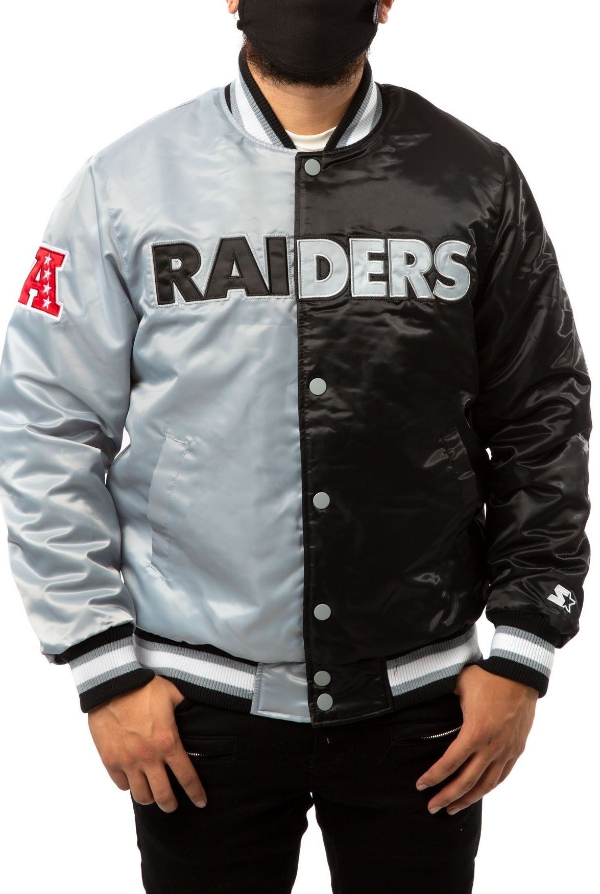 Las Vegas Raiders Black And Grey Satin Jacket NYC Jackets