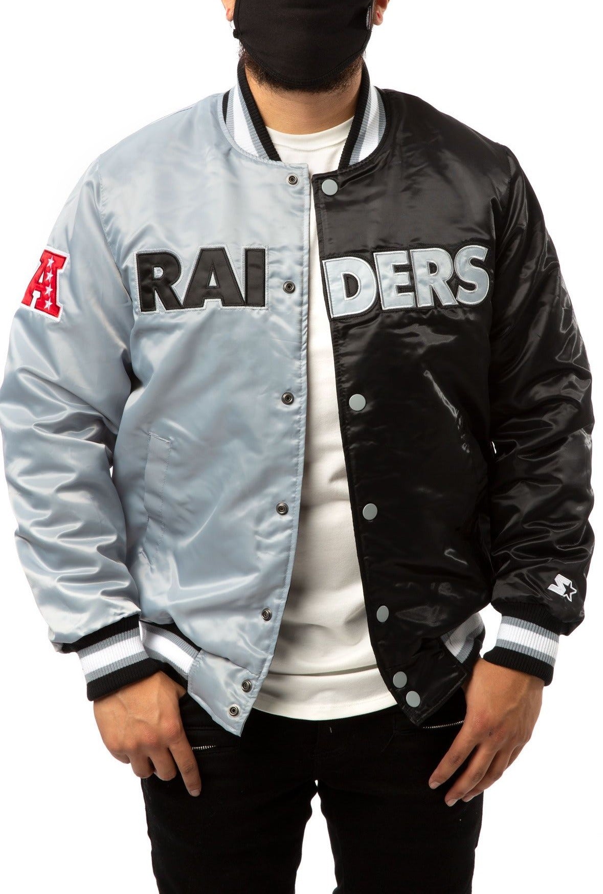 Las Vegas Raiders Black And Grey Satin Jacket NYC Jackets