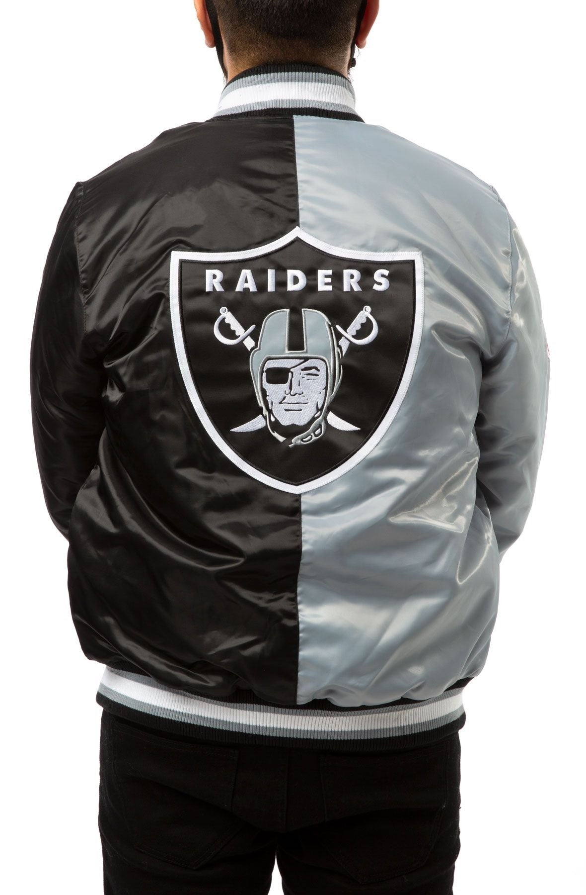 Las Vegas Raiders Black And Grey Satin Jacket NYC Jackets