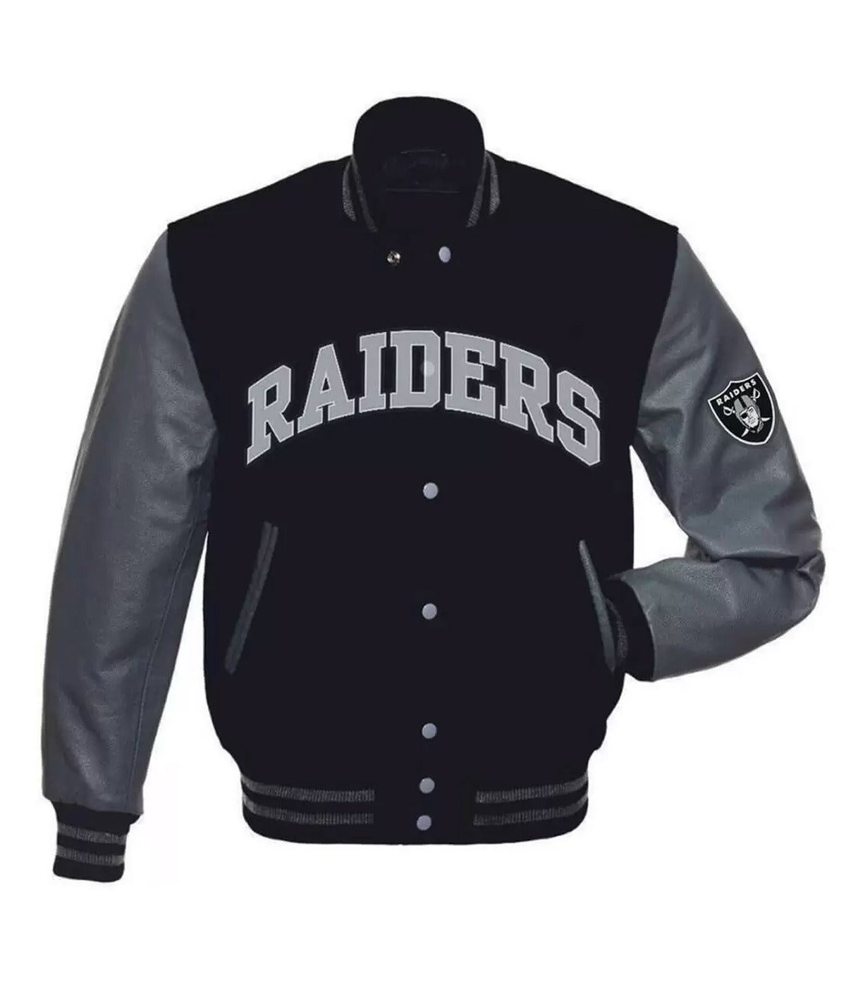 Las Vegas Raiders Grey And Black Letterman Jacket NYC Jackets