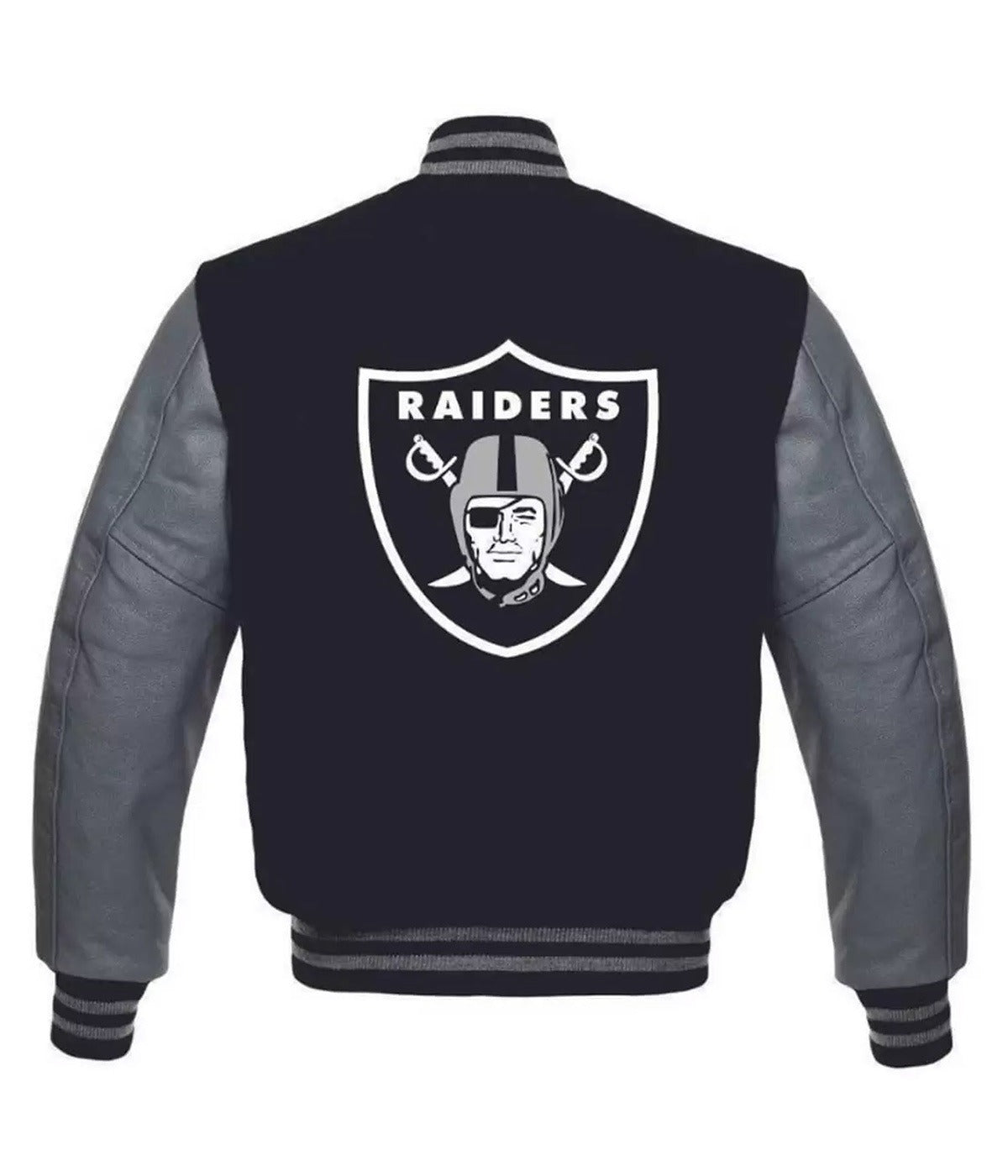 Las Vegas Raiders Grey And Black Letterman Jacket NYC Jackets
