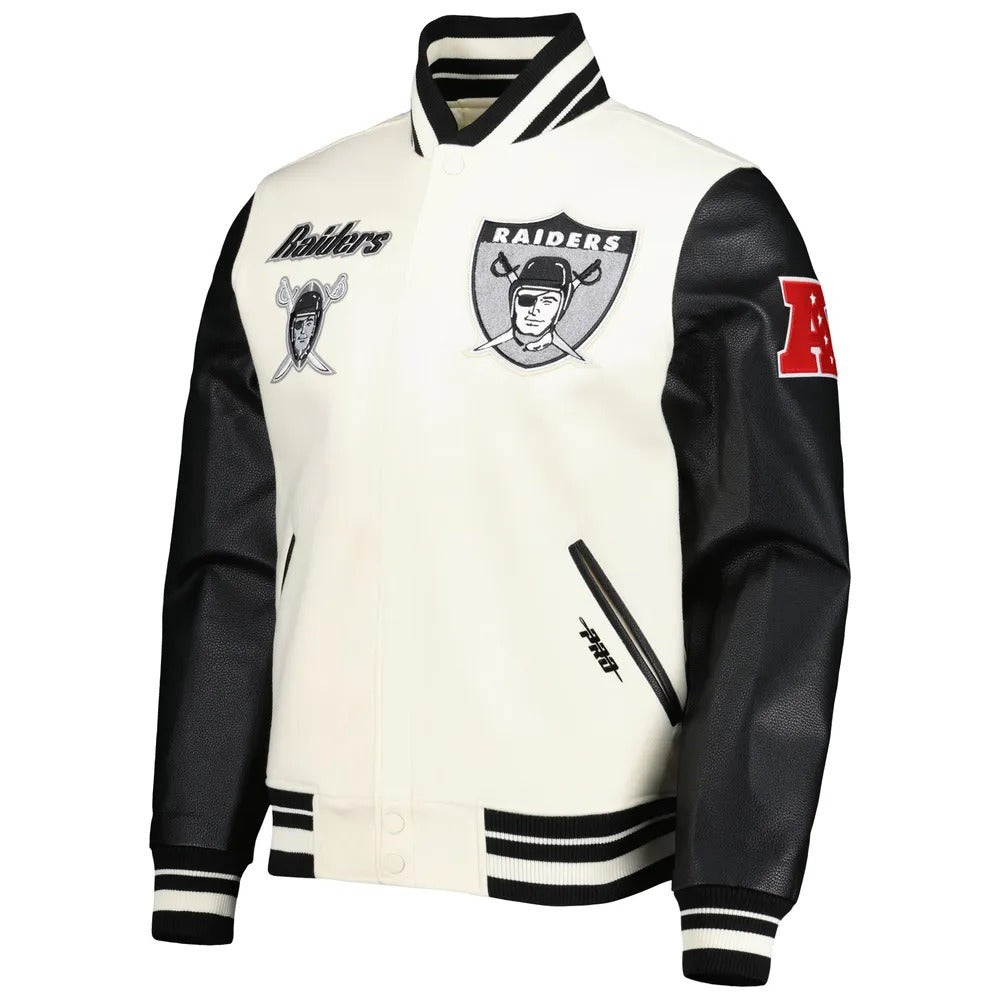 Las Vegas Raiders Retro Classic Varsity Cream And Black Jacket NYC Jackets
