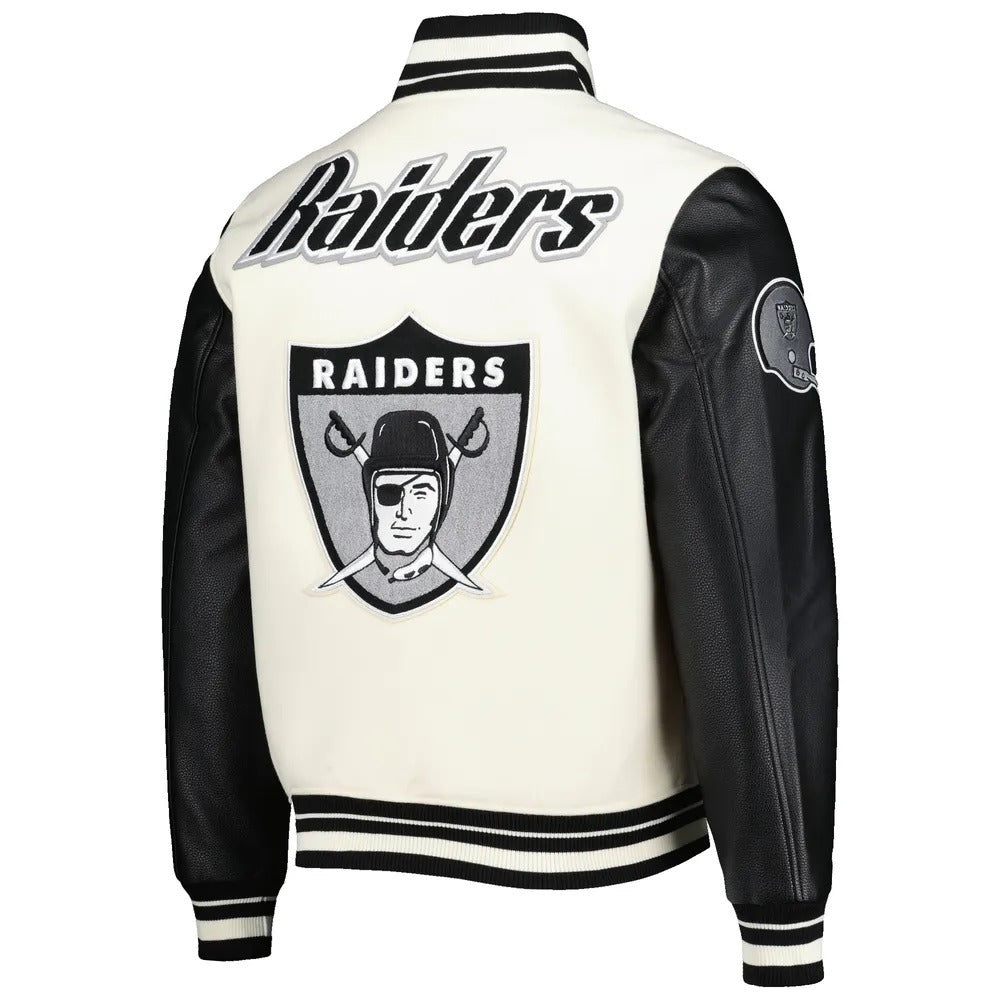 Las Vegas Raiders Retro Classic Varsity Cream And Black Jacket NYC Jackets
