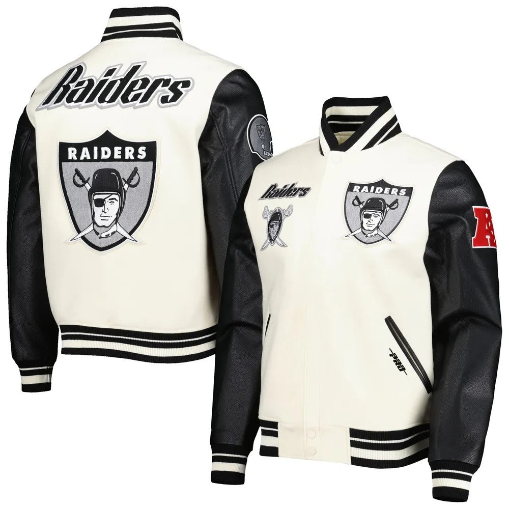 Las Vegas Raiders Retro Classic Varsity Cream And Black Jacket NYC Jackets