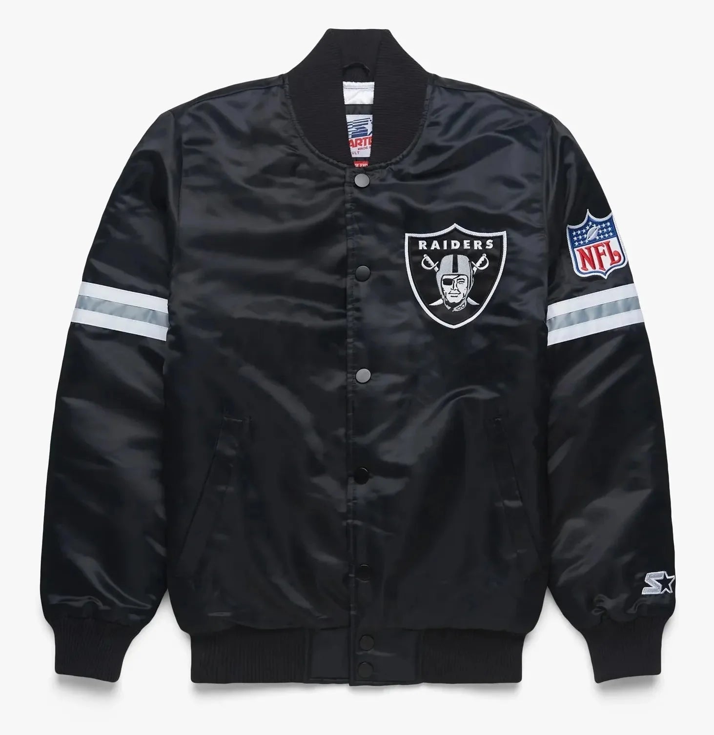 Las Vegas Raiders Striped Black Satin Jacket USA Jackets
