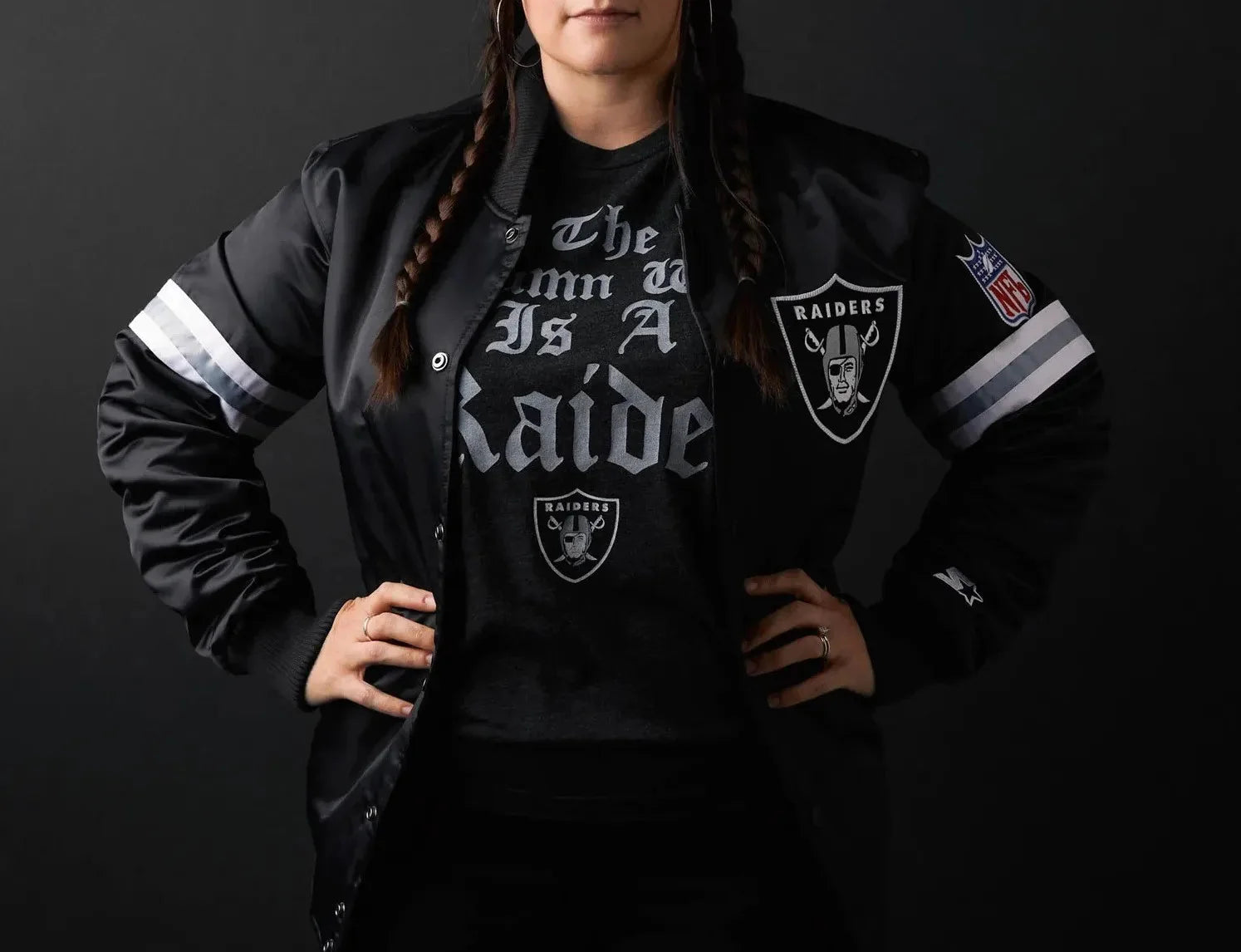 Las Vegas Raiders Striped Black Satin Jacket USA Jackets