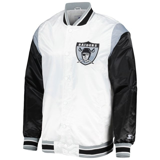 Las Vegas Raiders Throwback Warm Up Pitch White Satin Jacket USA Jackets