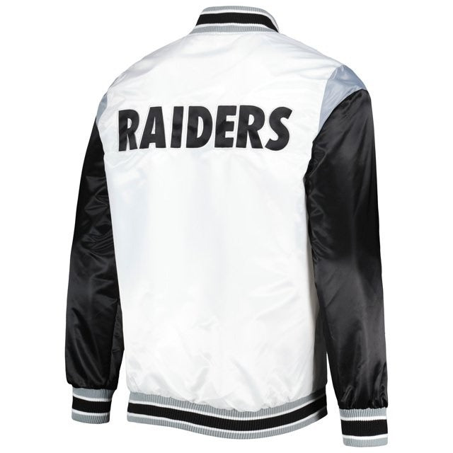 Las Vegas Raiders Throwback Warm Up Pitch White Satin Jacket USA Jackets