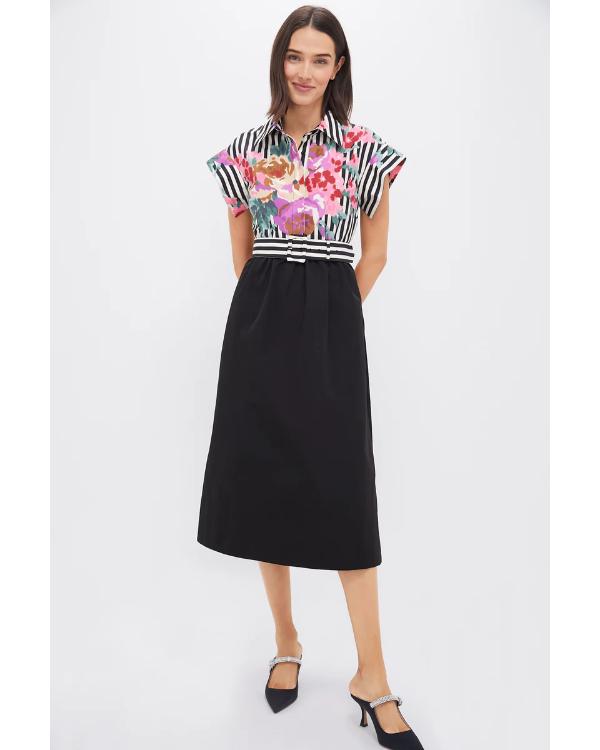 Leanne S01 Leanne Morgan Floral Striped Shirt Dress