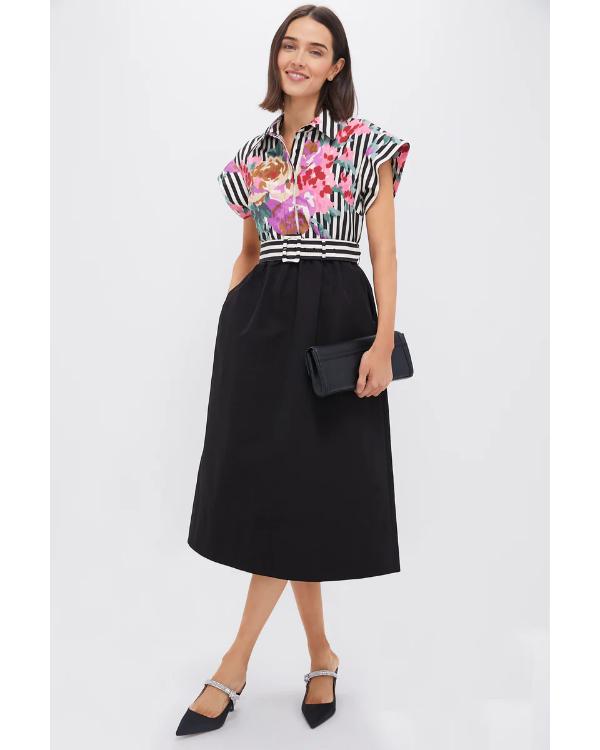 Leanne S01 Leanne Morgan Floral Striped Shirt Dress