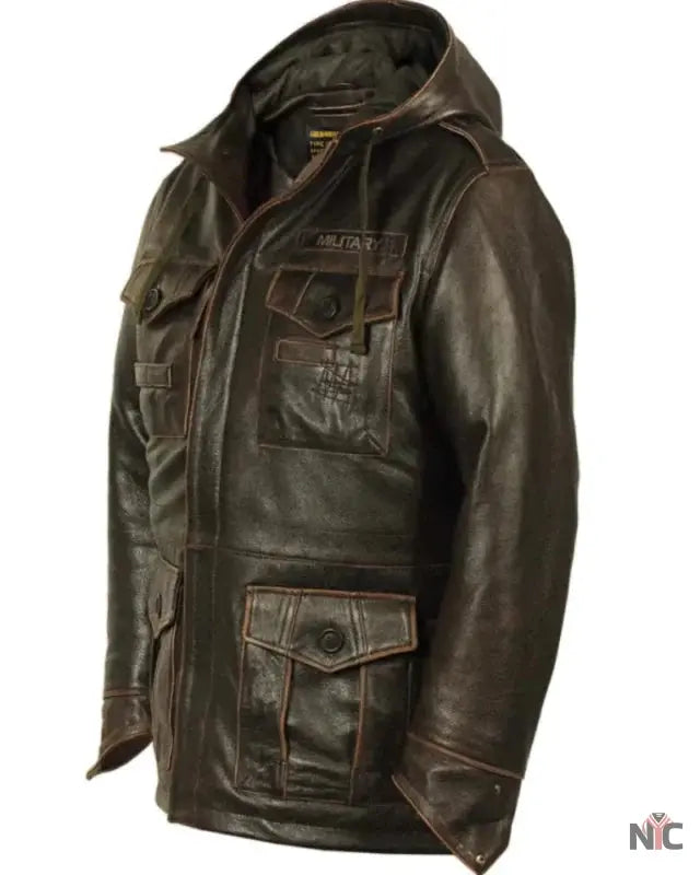 M-65 Cap Brown Field Leather Military Jacket Clanton Jacket