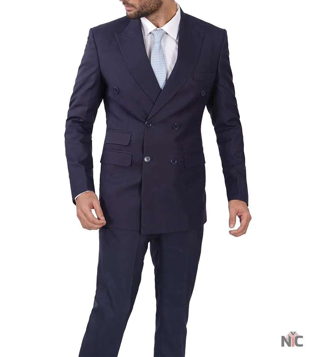Men's Dark Blue Double Breasted Two-Piece Suit Clanton Jacket