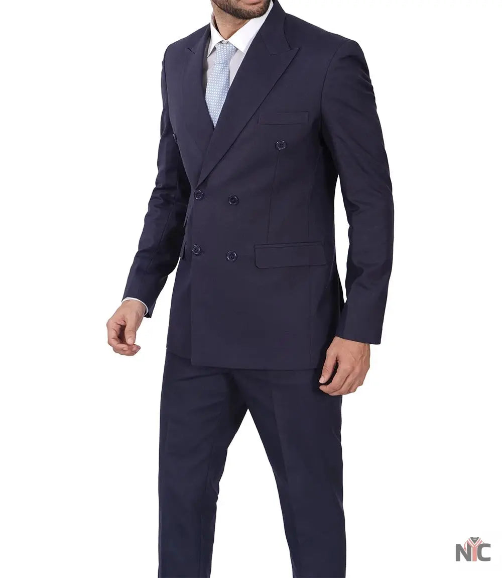 Men's Dark Blue Double Breasted Two-Piece Suit Clanton Jacket
