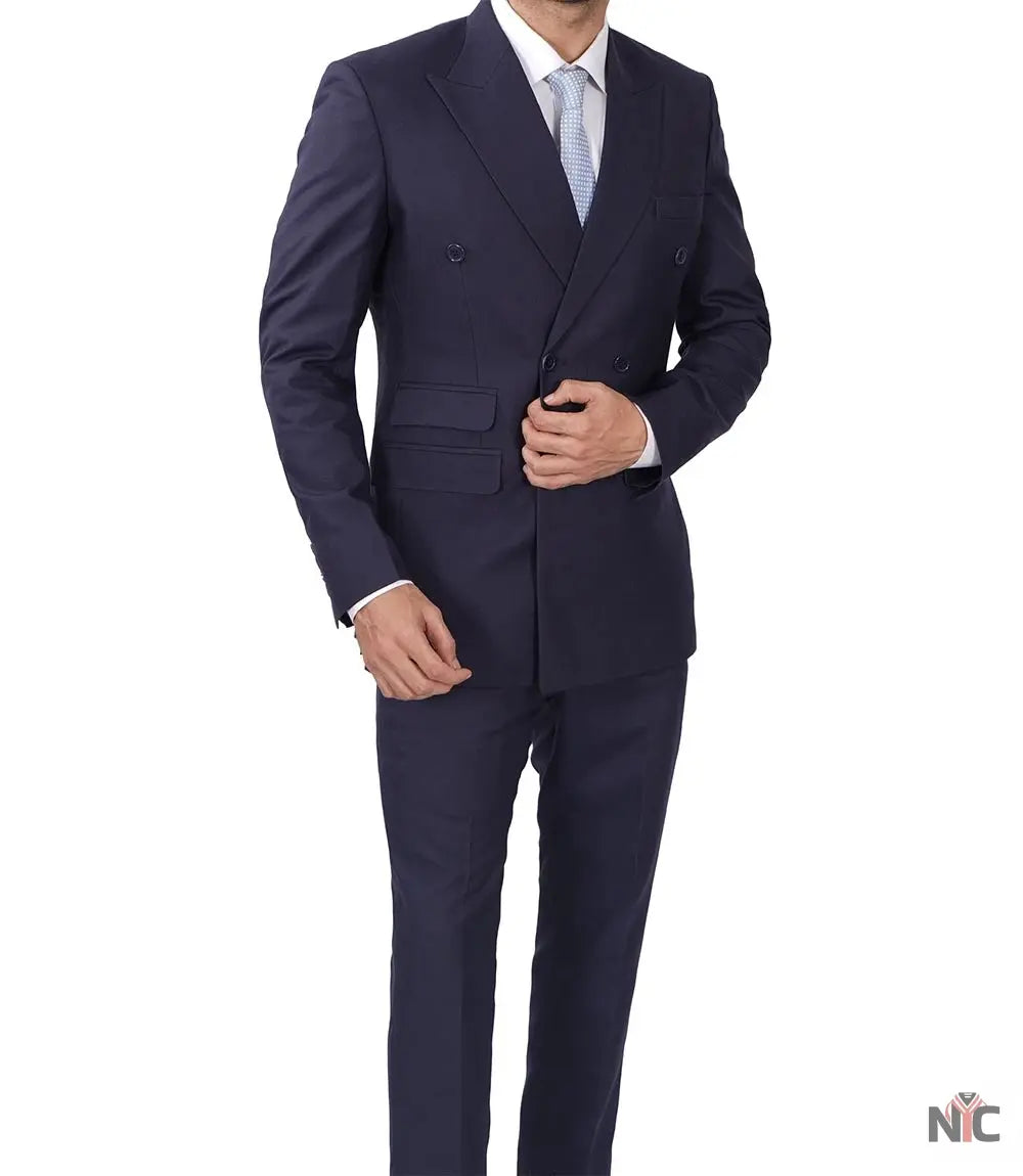 Men's Dark Blue Double Breasted Two-Piece Suit Clanton Jacket