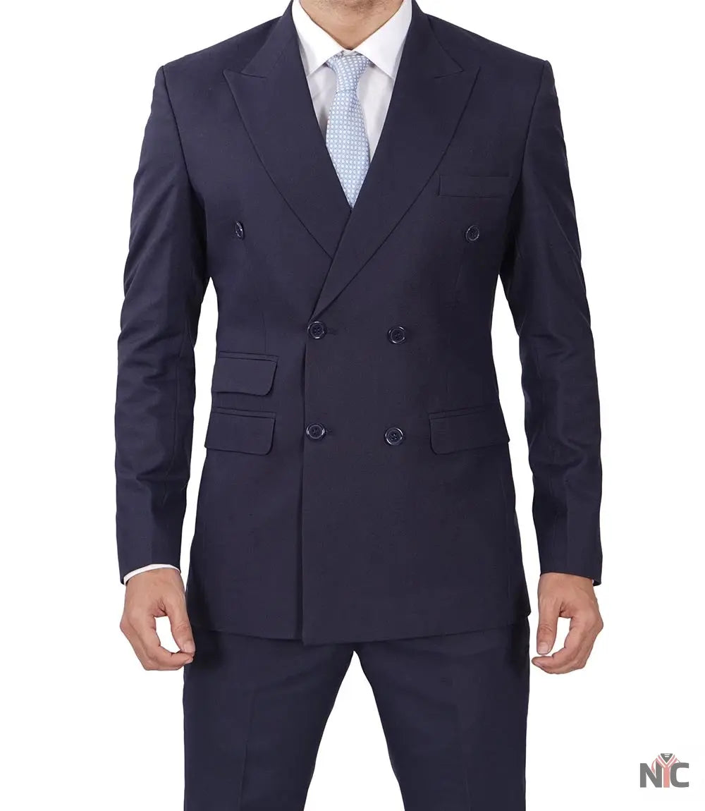 Men's Dark Blue Double Breasted Two-Piece Suit Clanton Jacket