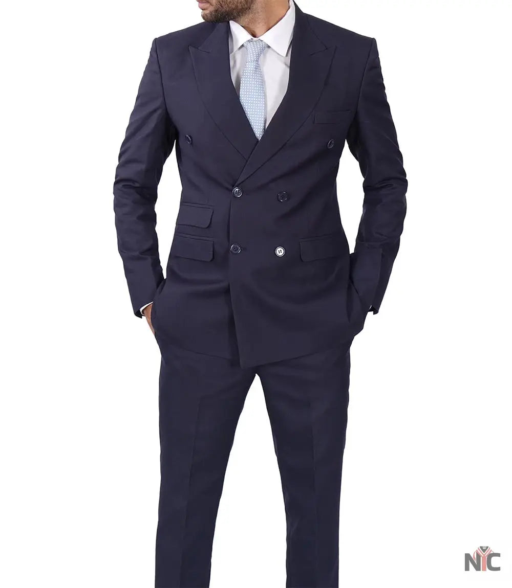 Men's Dark Blue Double Breasted Two-Piece Suit Clanton Jacket