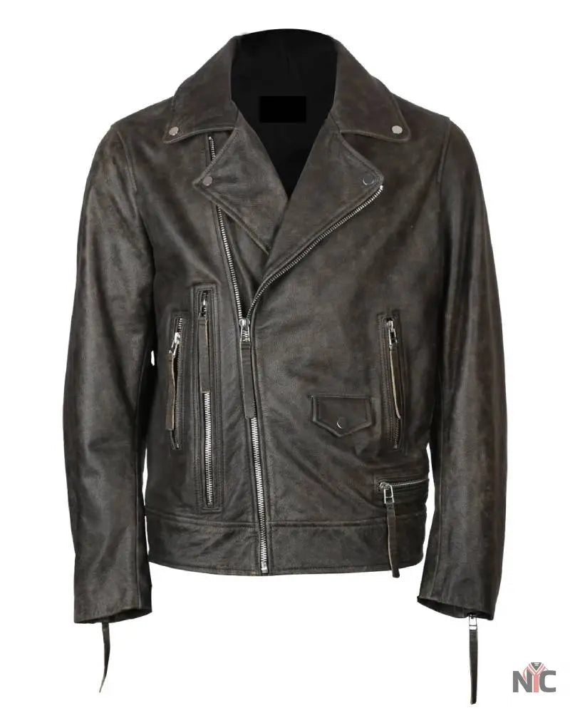 Men’s Elbow Patch Biker Leather Jacket Clanton Jacket