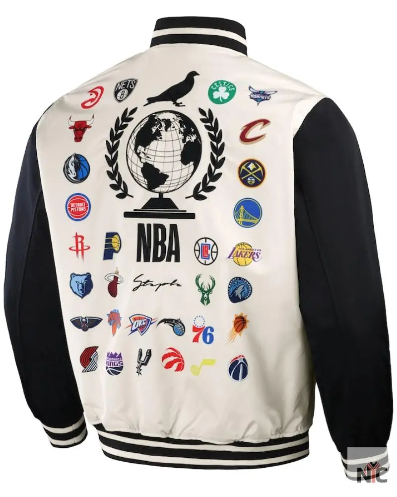 Men’s NBA x Staple White/Black All Teams Origins Full-Snap Jacket Clanton Jacket
