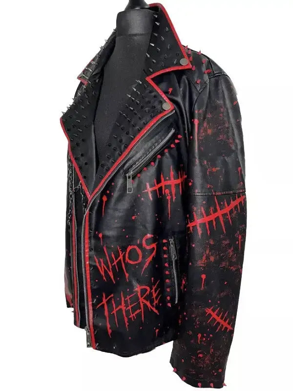 Men’s Punk Style Black and Red Studded Leather Jacket