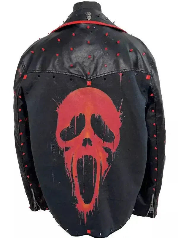 Men’s Punk Style Black and Red Studded Leather Jacket