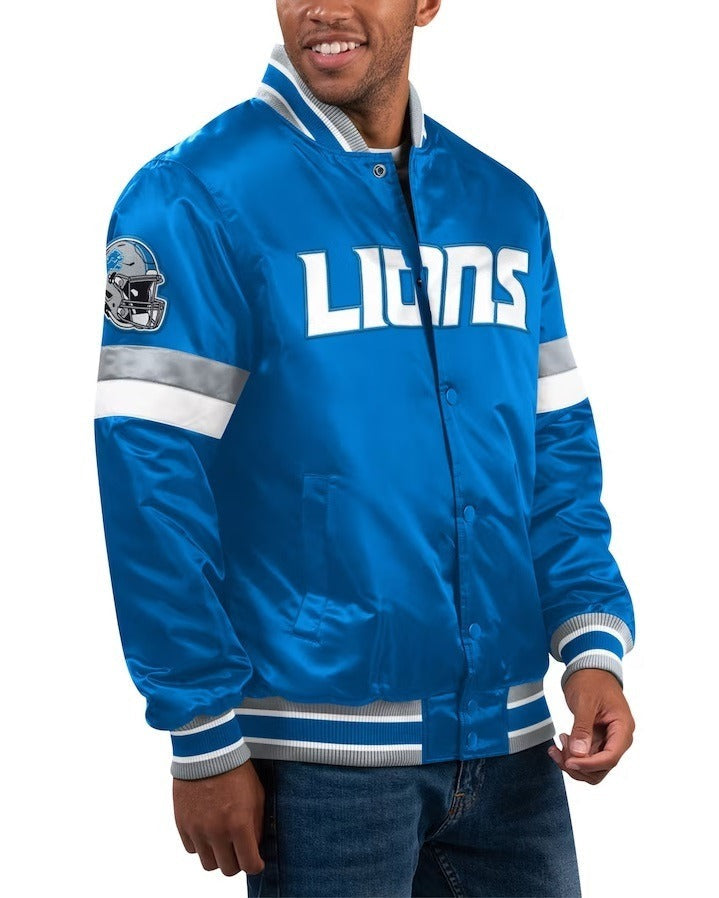 Men’s Starter Blue Detroit Lions Home Game Varsity Jacket - Trendy Layer