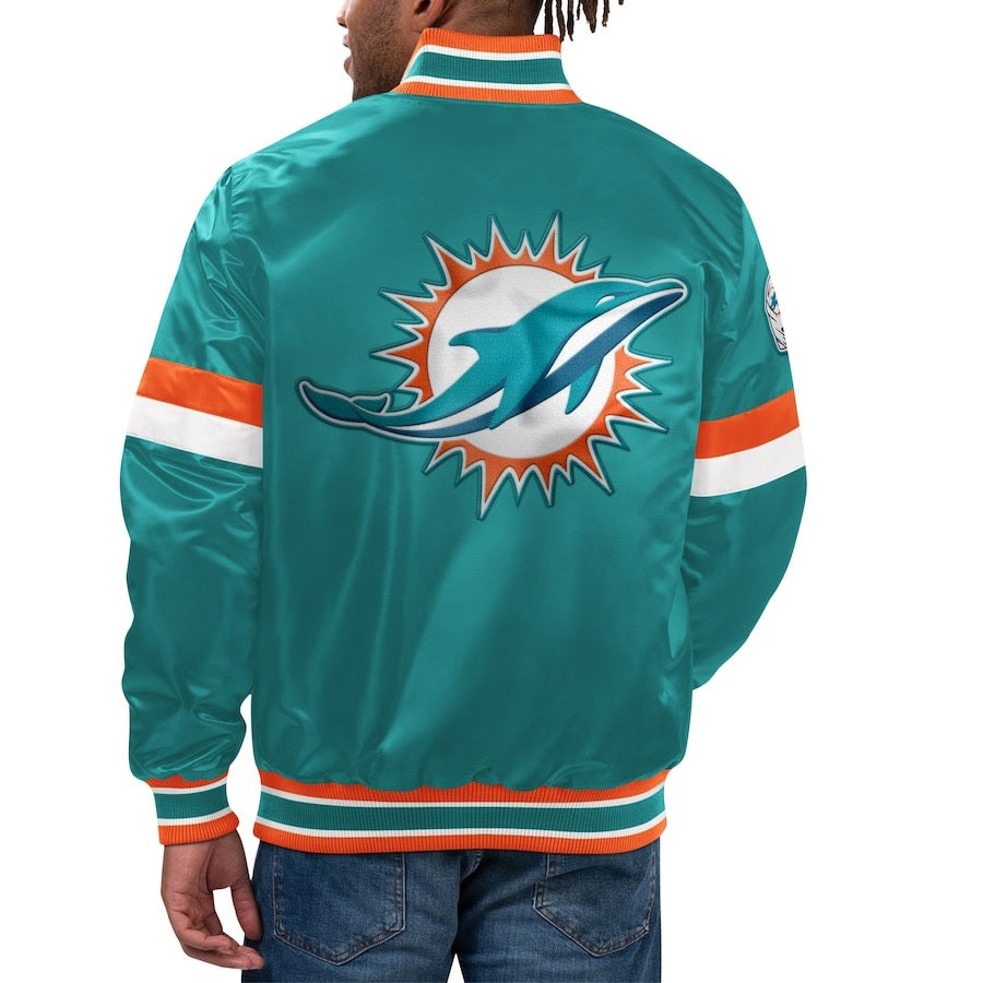 Men’s Starter Aqua Miami Dolphins Home Game Satin Jacket USA Jackets