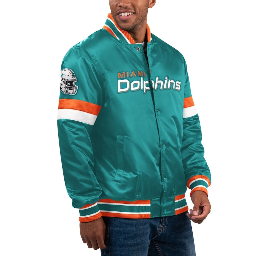 Men’s Starter Aqua Miami Dolphins Home Game Satin Jacket USA Jackets
