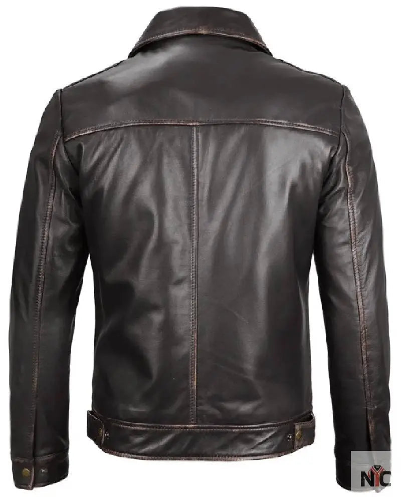 Mens Vintage Leather Rub Off Brown Casual Jacket Clanton Jacket