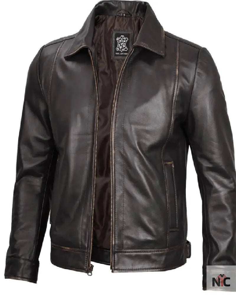 Mens Vintage Leather Rub Off Brown Casual Jacket Clanton Jacket